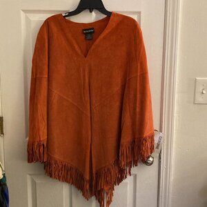 Orange Leather Fringe Poncho